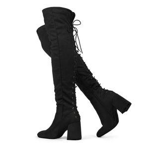 Over the knee lace up boots with chunky heel